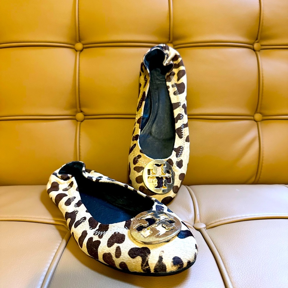 Tory Burch, RARE, Leopard Reva Ballet Flats, Sz 40/ 9, EUC